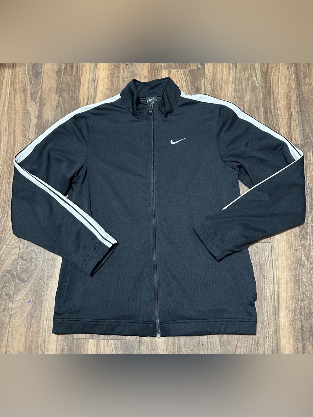 VTG Nike Men’s Lined Track Jacket Black Strips XL Mesh Full Zip 392474-010